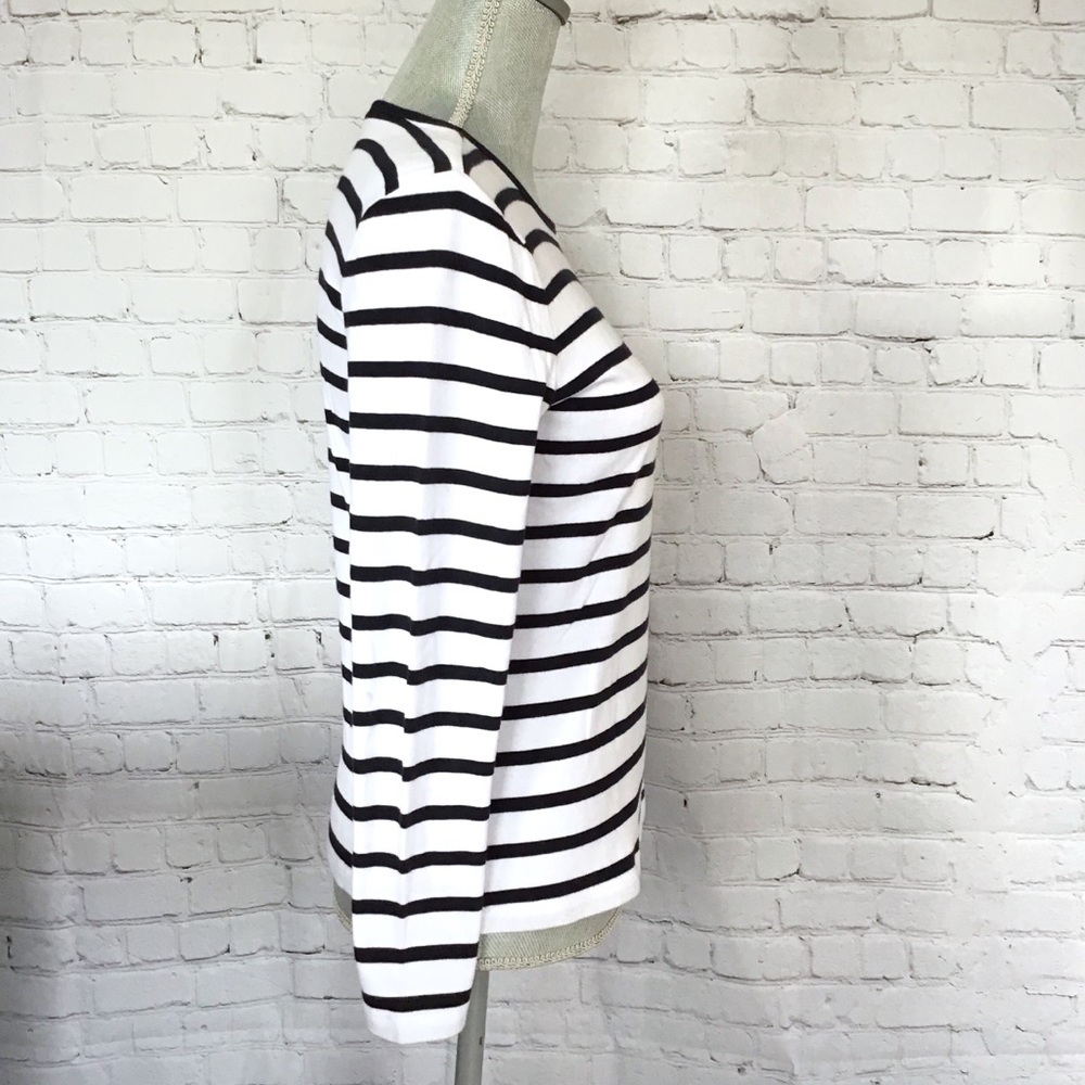 LAUREN RALPH LAUREN Nautical Striped Cotton Long Sleeve Top Button Shoulder - Picture 4 of 12